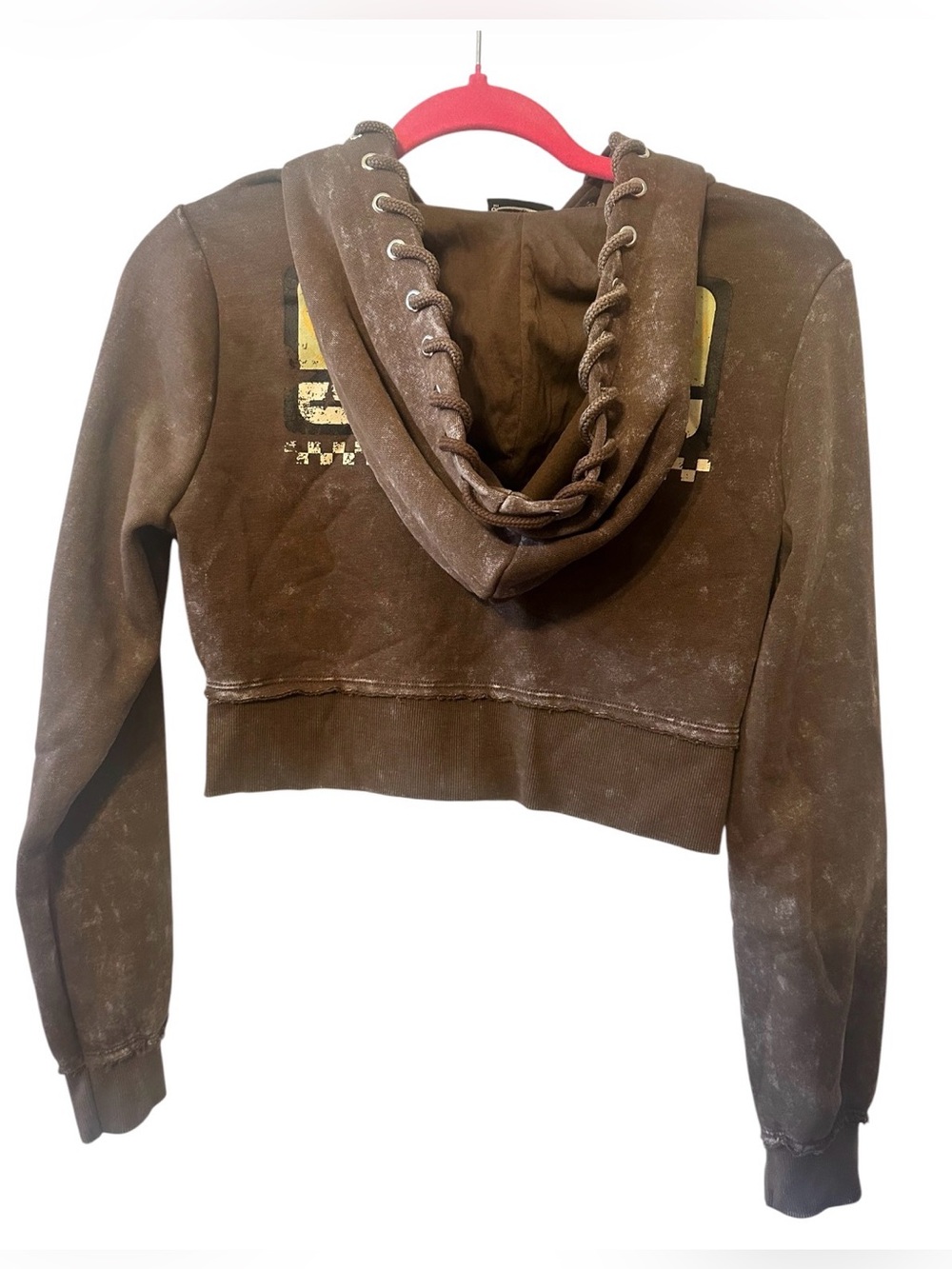 Von Dutch Brown western Vintage-Wash Cropped Zip Hoodie. Size small - Picture 6 of 8